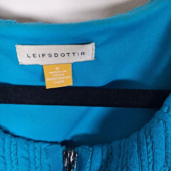 Leifsdottir blue pleated geometric sleeveless dress size 6 - Picture 4 of 6